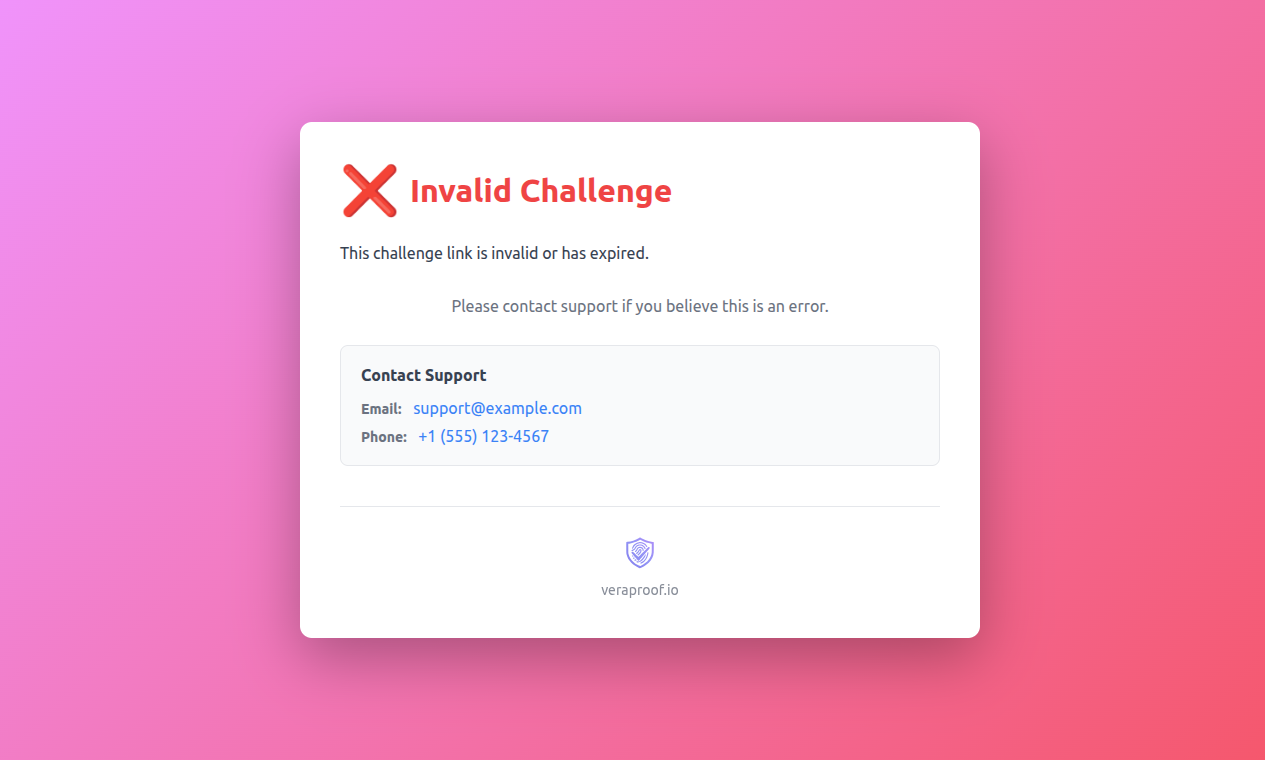 Invalid Challenge Error with Support